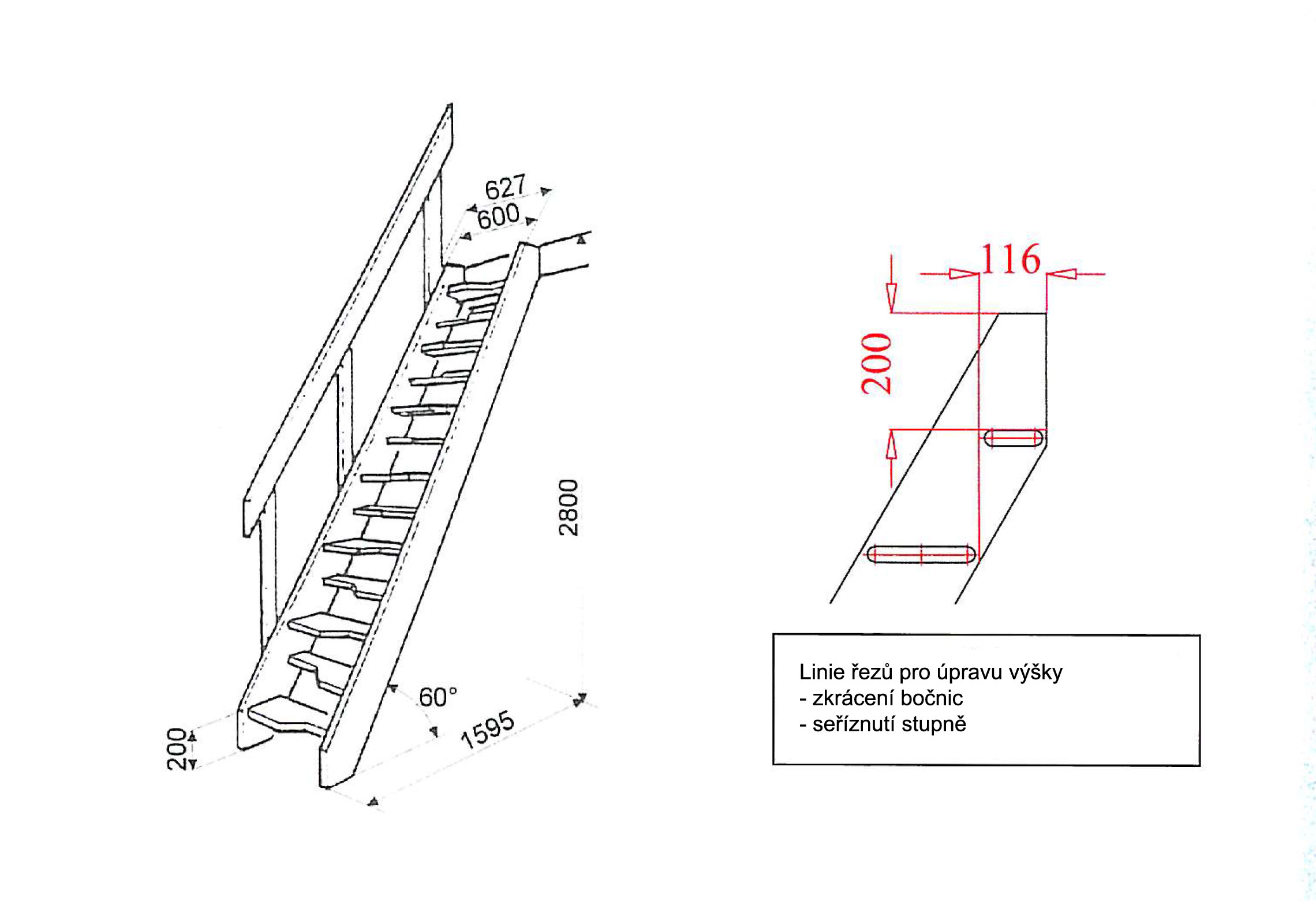 Mlynářské schodiště Egibi Stairs SOFTLINE 280x63 s madlem