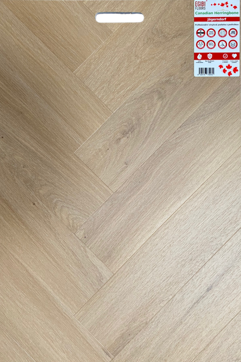 Herringbone vinyl SPC RIGID podlaha 5/0,3 mm s podložkou JÄGERNDORF 625x125 mm (0,937 m2)