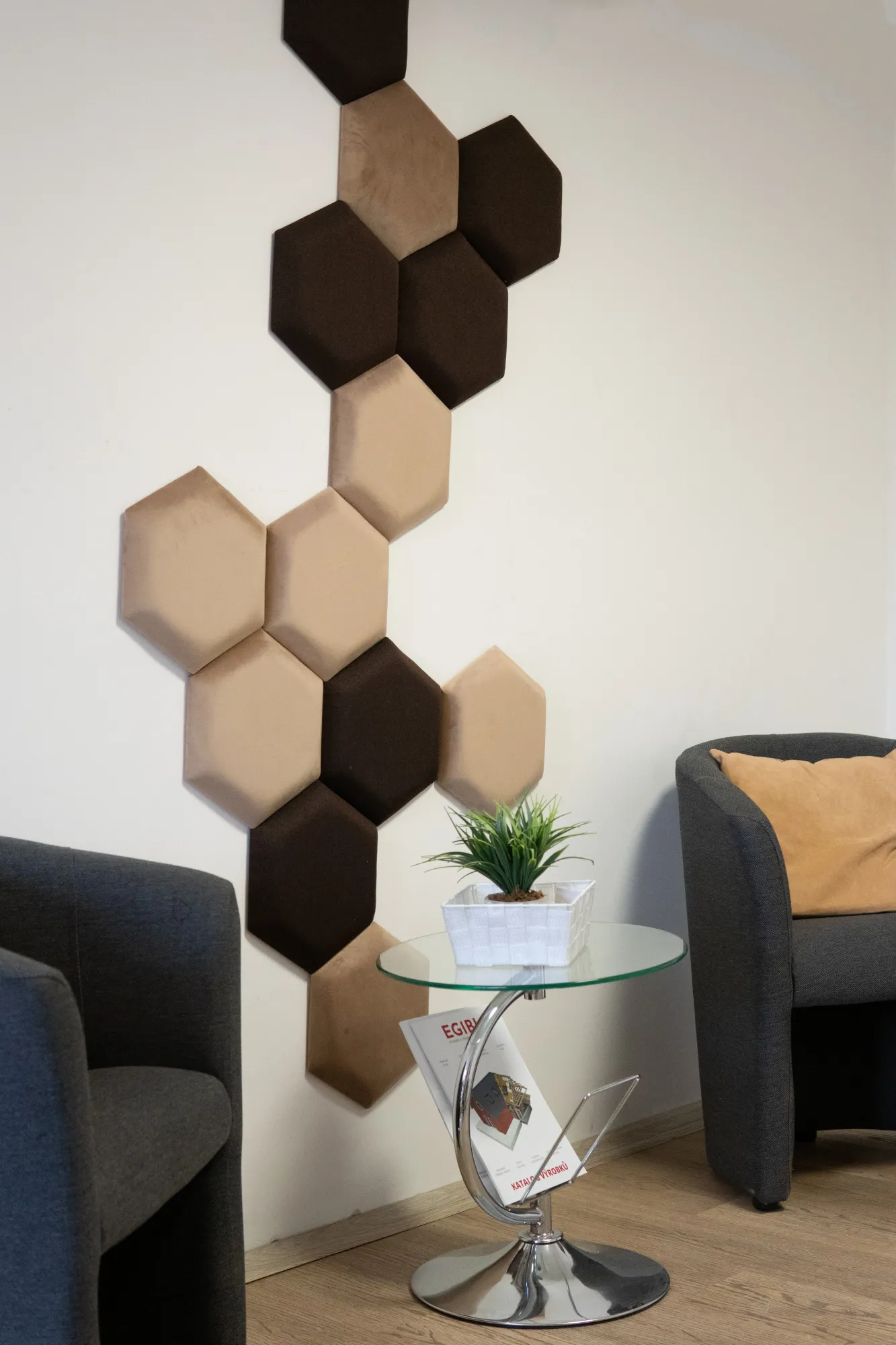 Čalouněný panel nástěnný  Hexagon 6x15cm béžová Riwiera 24
