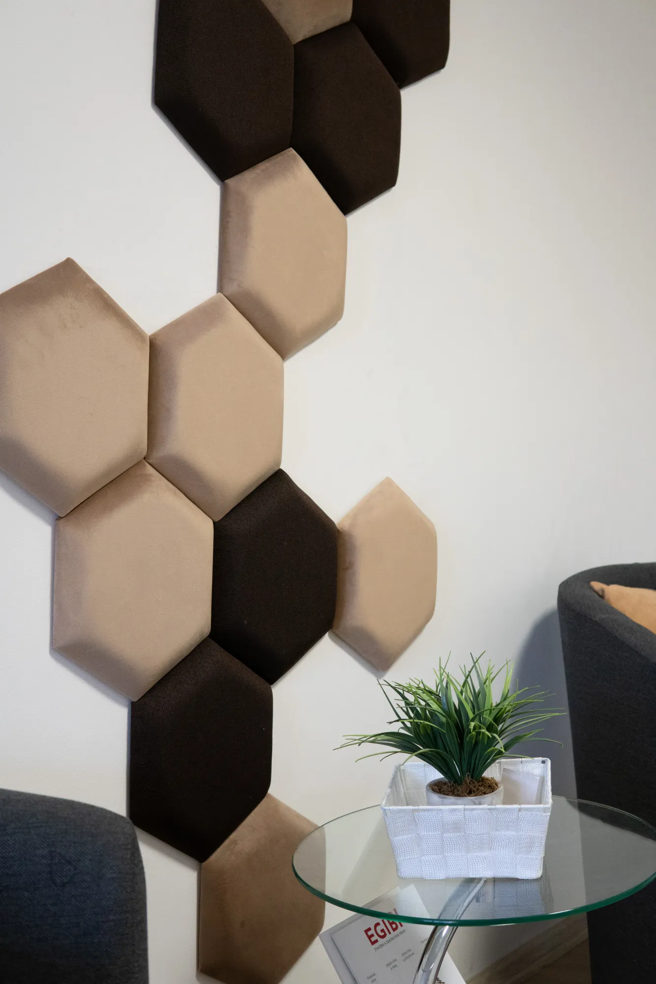Čalúnený panel nástenný Hexagon 6x15cm béžová Riwiera 24